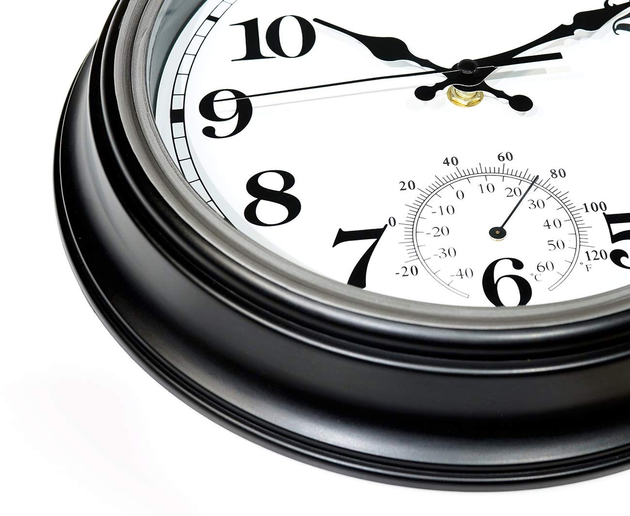 12 Inch Indoor/Outdoor Waterproof Wall Clock with Thermometer Silent Round Qu