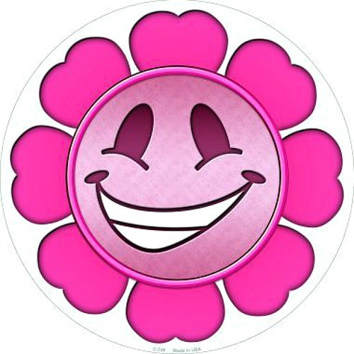 Pink Flower Girl Smiling Face 12″ Round Metal Sign Fun Novelty Home Wall Decor