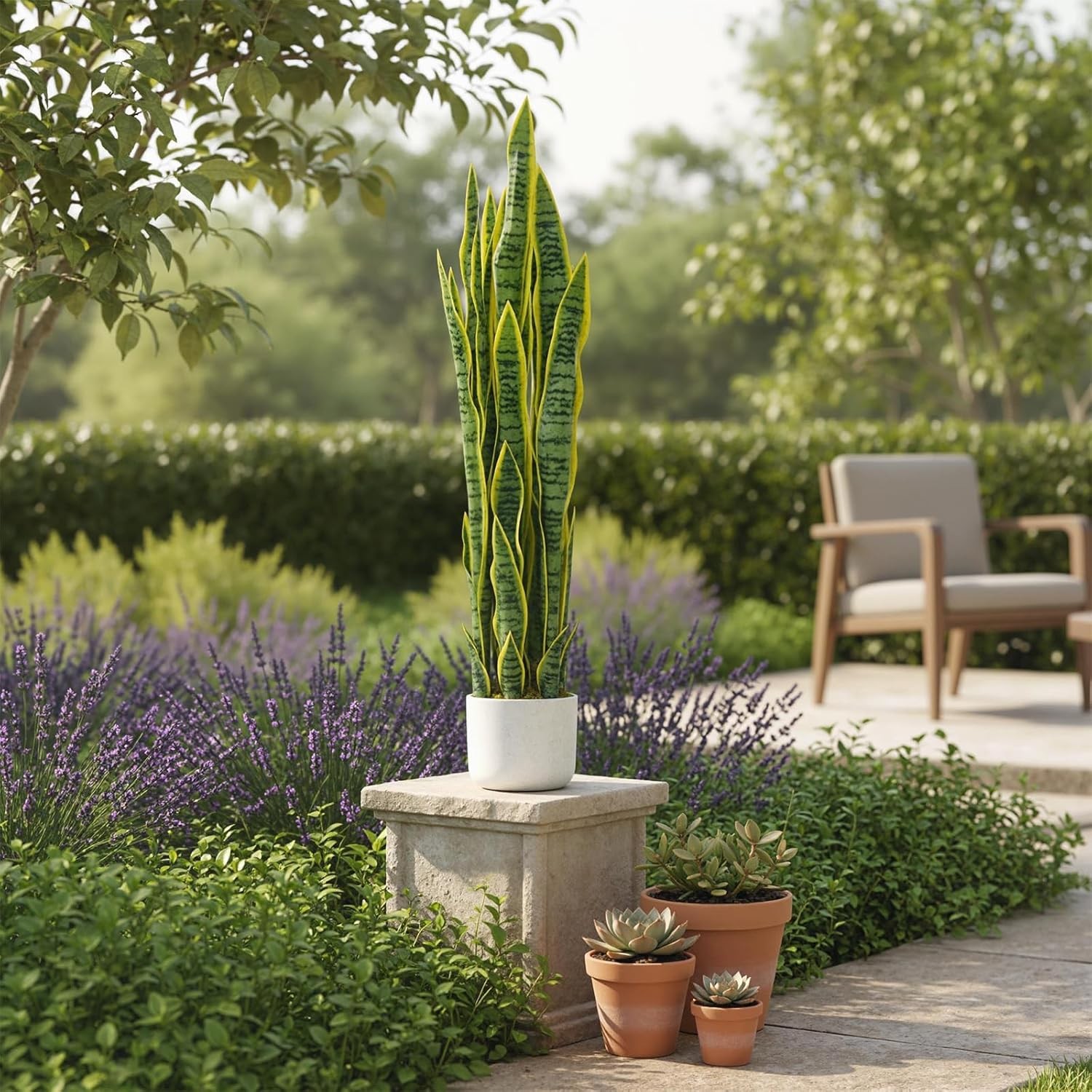 3FT Fake Snake Plant in Pot, No Assembly Required, for Home Indoor Outdoor Decor