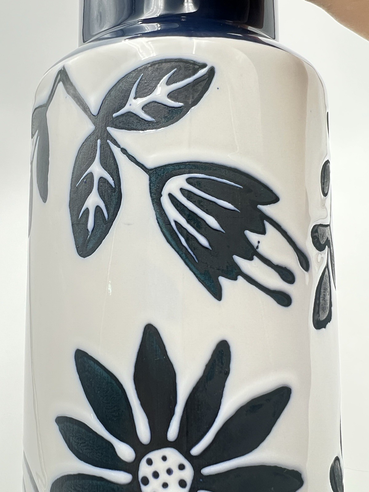 Blue Ceramic Handmade Floral Decorative Vase 12”T X 5”D Glossy & Matte EUC
