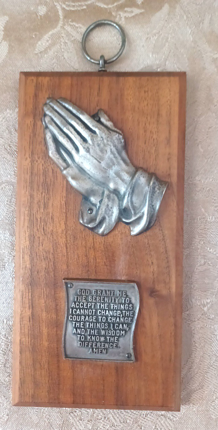 Praying Hands Serenity VTG Wood Wall Plaque 7×3 Christian Religious Bible