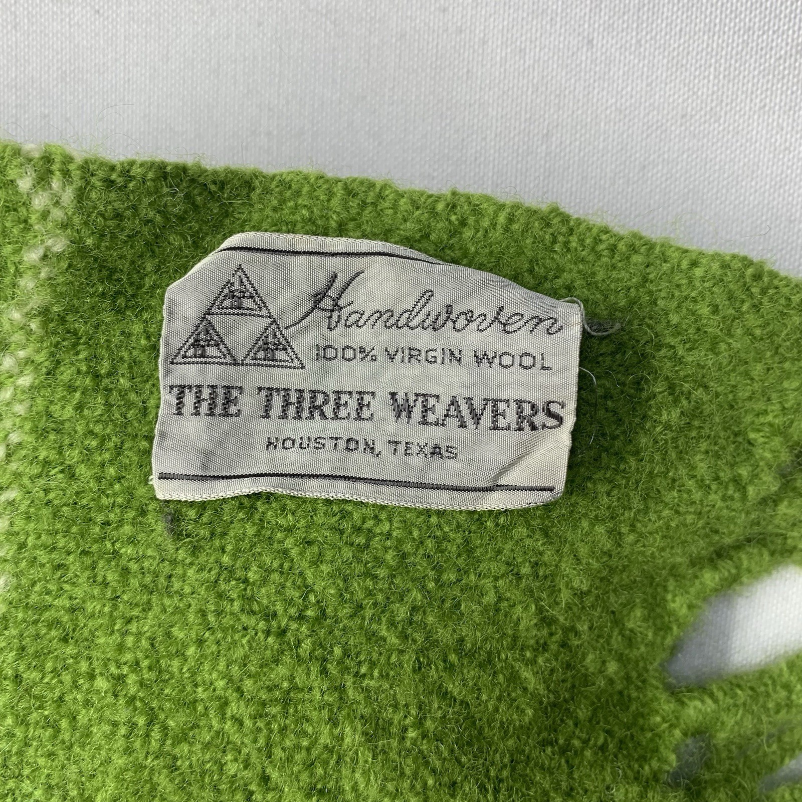 The Three Weavers Handwoven Virgin Wool Throw Blanket ‘70’s Green Plaid Fringe