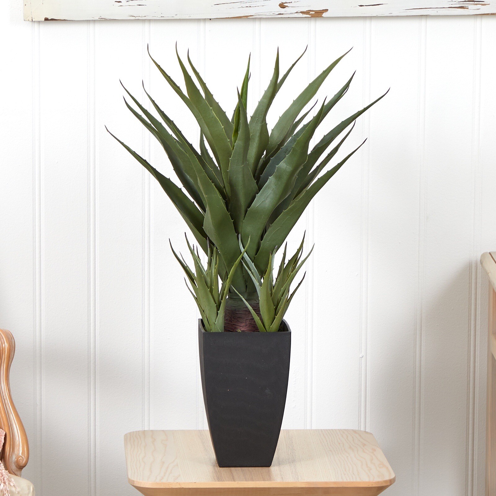 30” Agave Succulent Artificial Plant w/58 Lvs in Black Planter. Retail $92