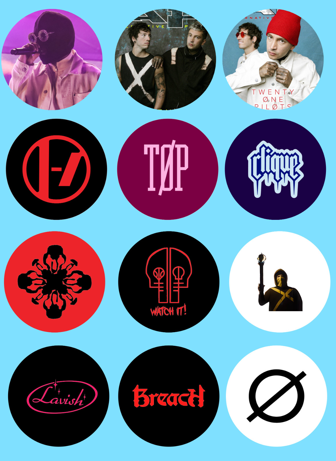 Twenty One Pilots sticker sets, Water Resistant, easy peel, 2-3″, 12 Sets