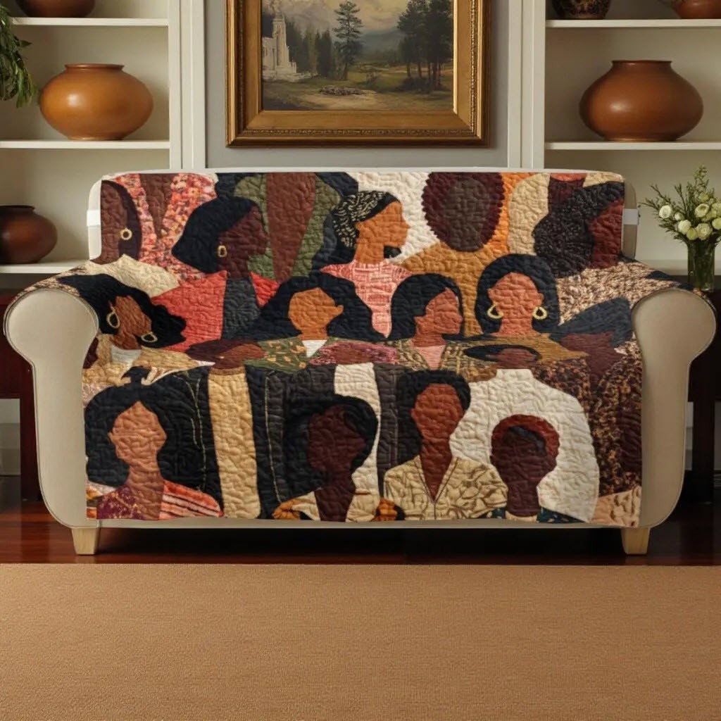 Black Queen Quilted Sofa Cover African American Women Christmas Home Decor Gifts