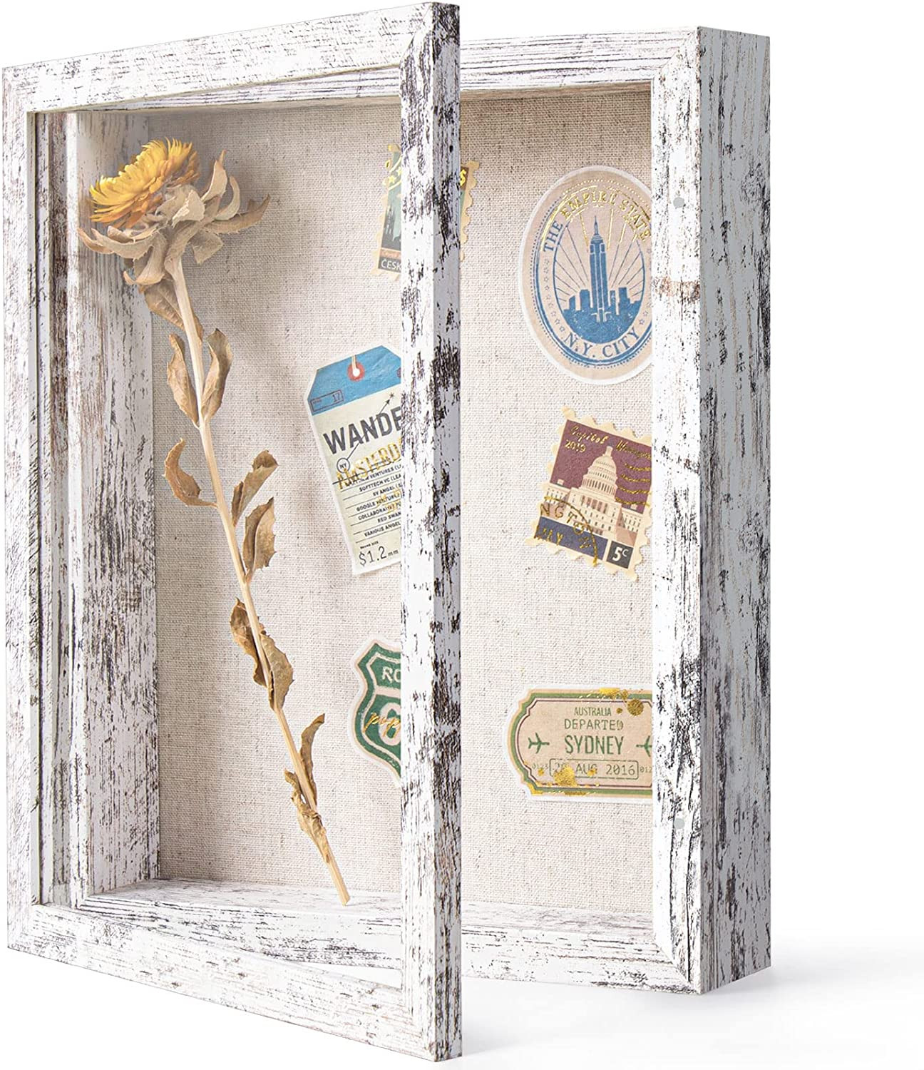 8×10 Shadow Box Frame with Linen Back – Real Glass, Push Pins Included, Sturdy R