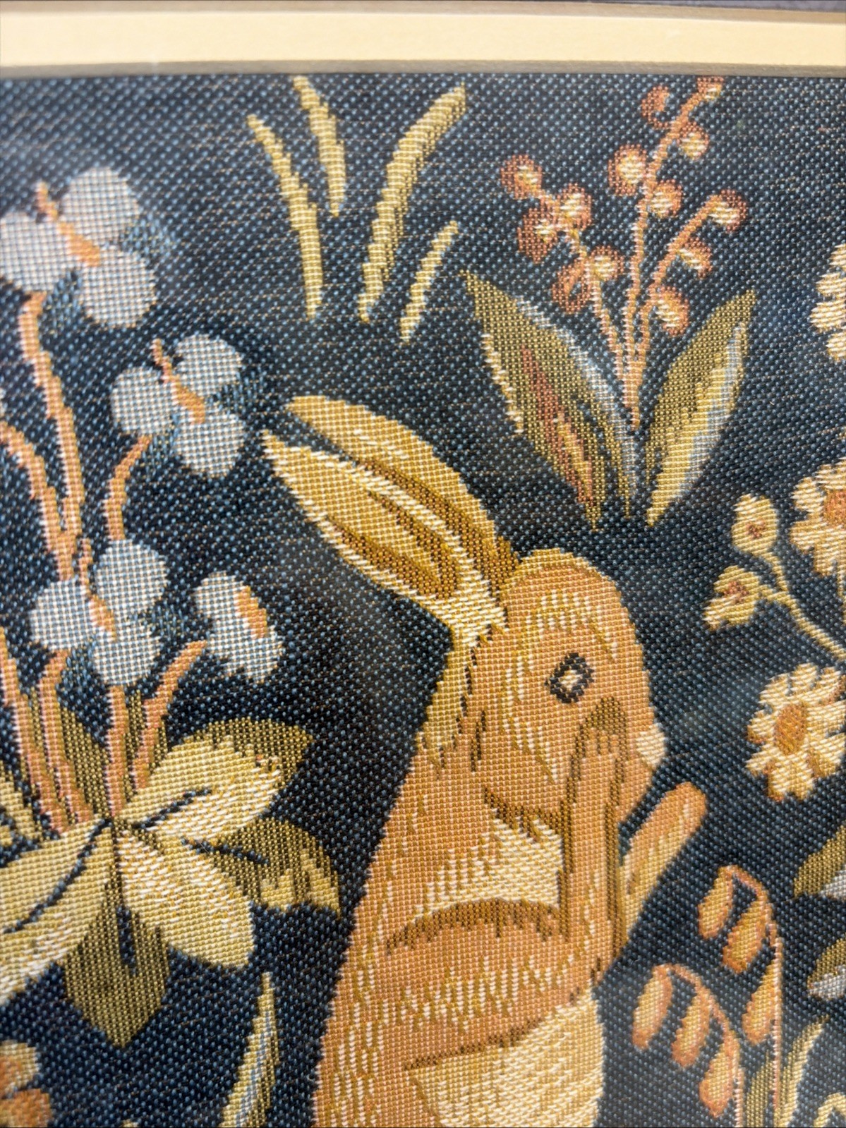Jacquard Woven Medieval Rabbit Tapestry Mille-Fleurs Framed Wall Art 16×16
