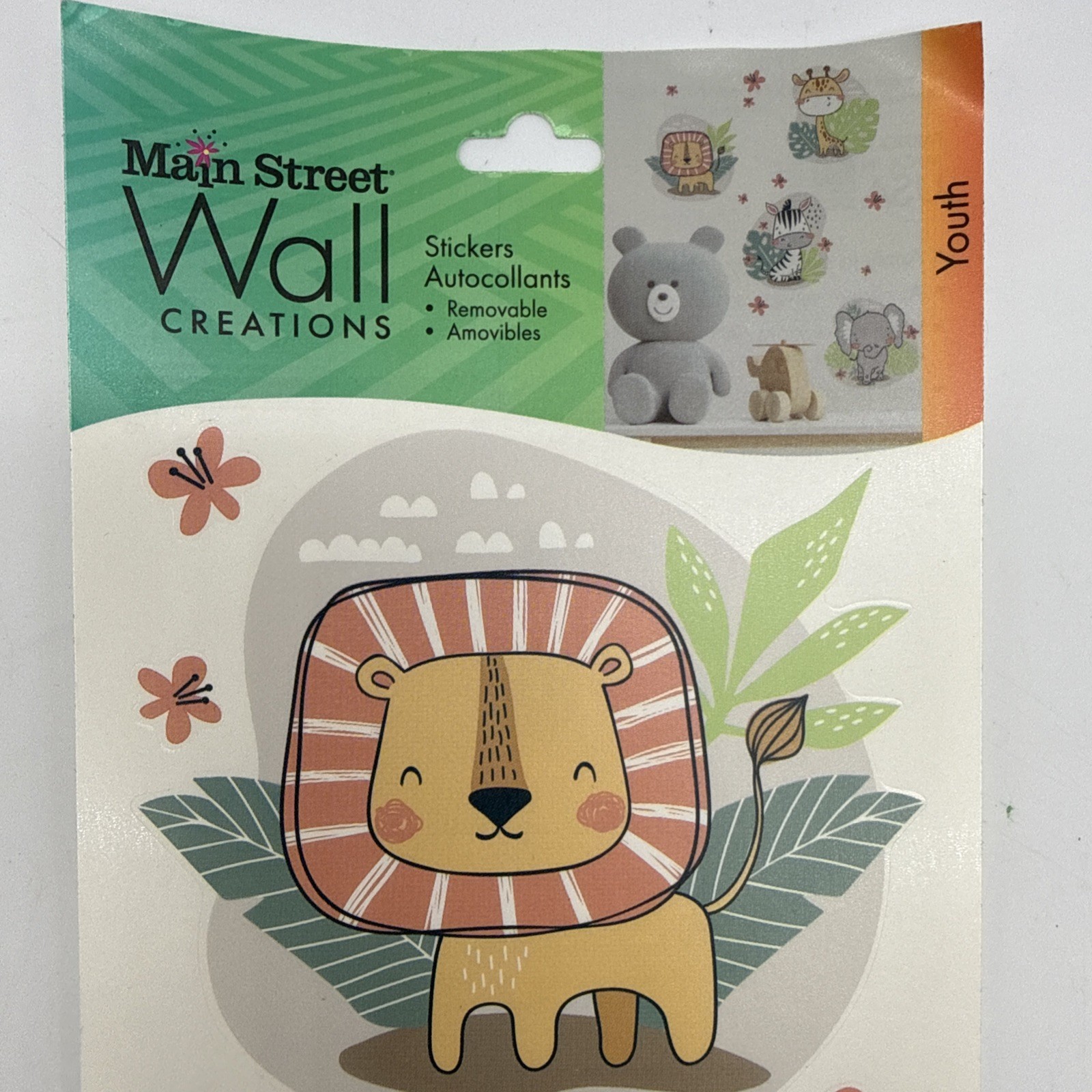 Main Street Wall Creations Stickers Safari Cute Baby Lion Giraffe Zebra Elephant