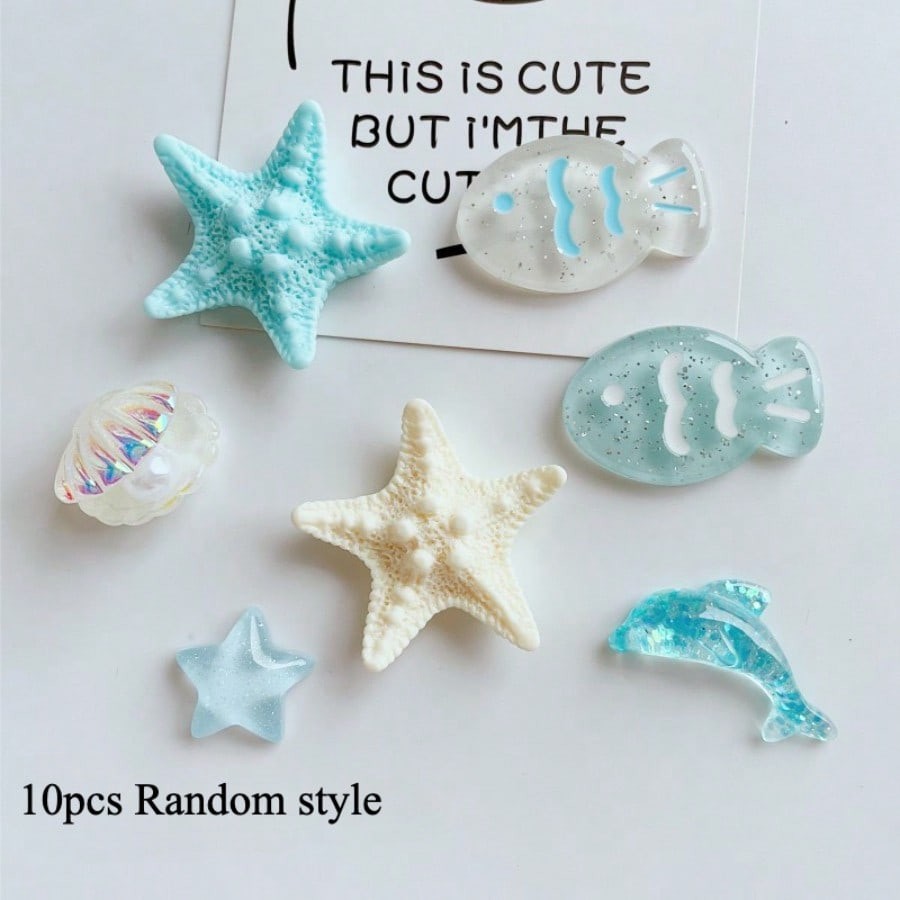 10Pcs Ocean Theme Resin Fridge Magnets Starfish Shell Fish Decor