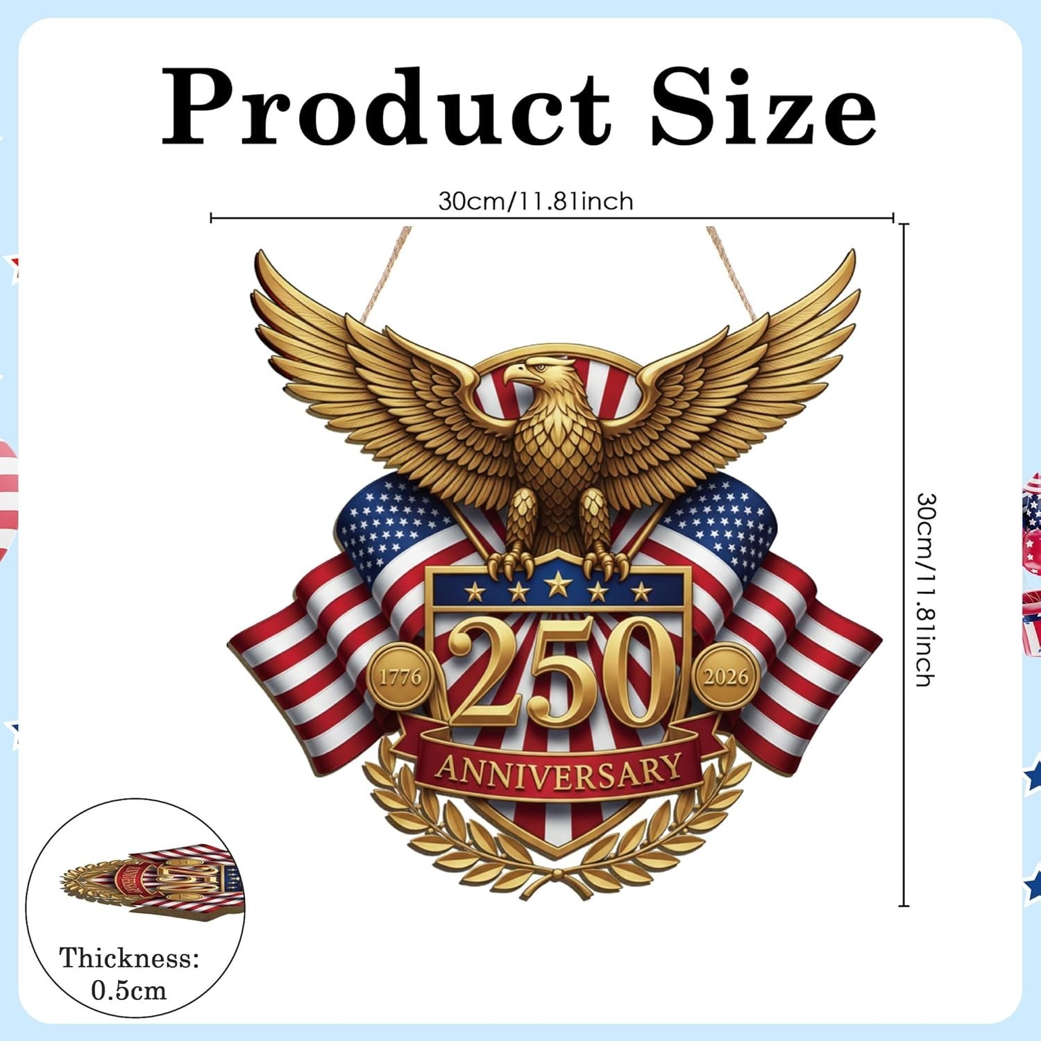 USA 250th Anniversary Door Hanger Patriotic Eagle 1776-2026 Wooden Sign