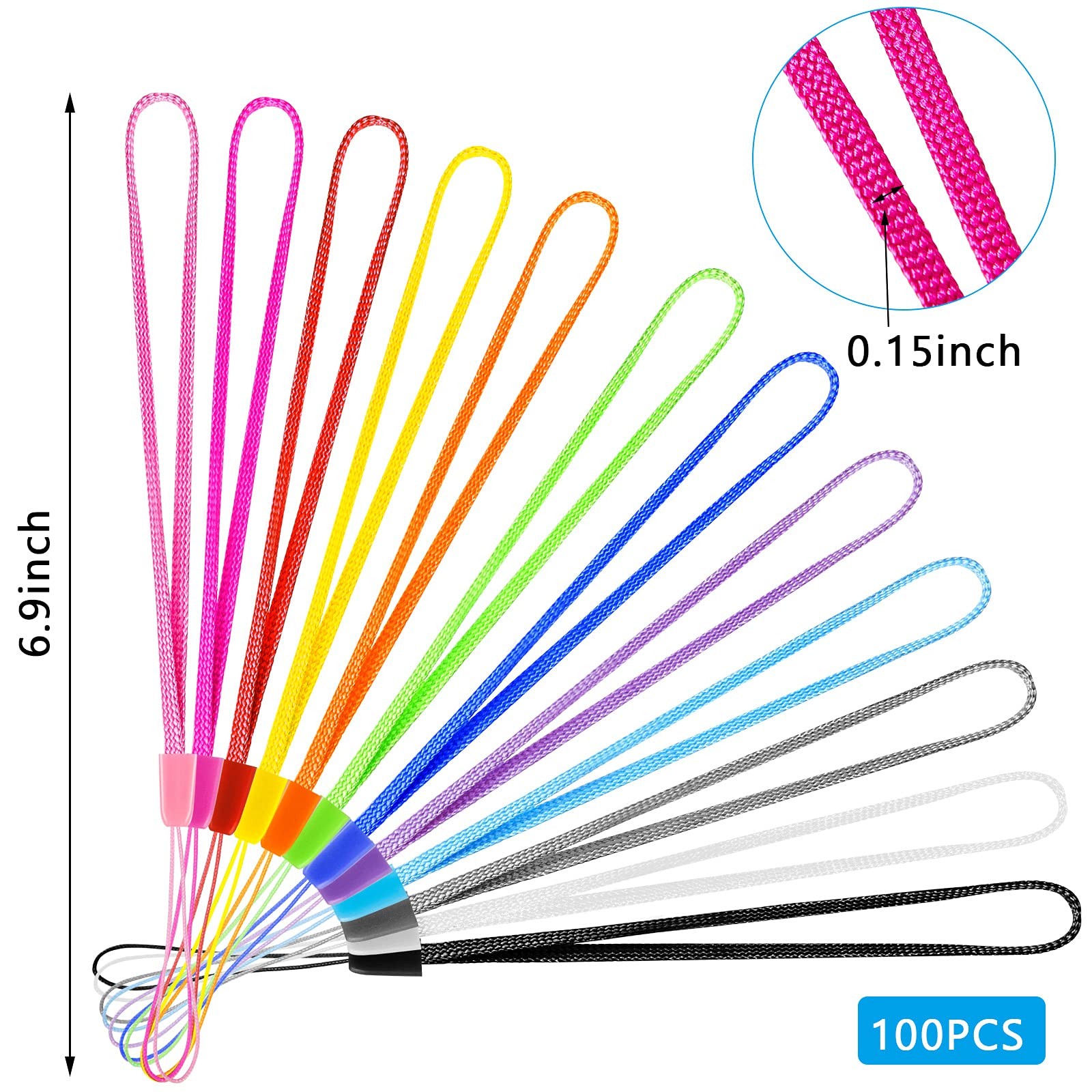 Shappy 100 Pcs Hand Wrist Strap Lanyard 6.9 X 0.15 X 0.04 Inch, Multicolor