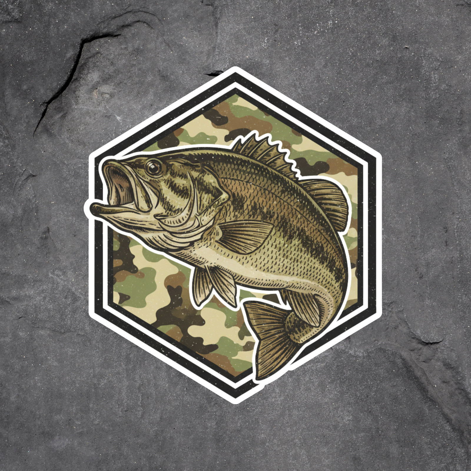 Bass sticker vinyl decal camo largemouth fishing outdoors