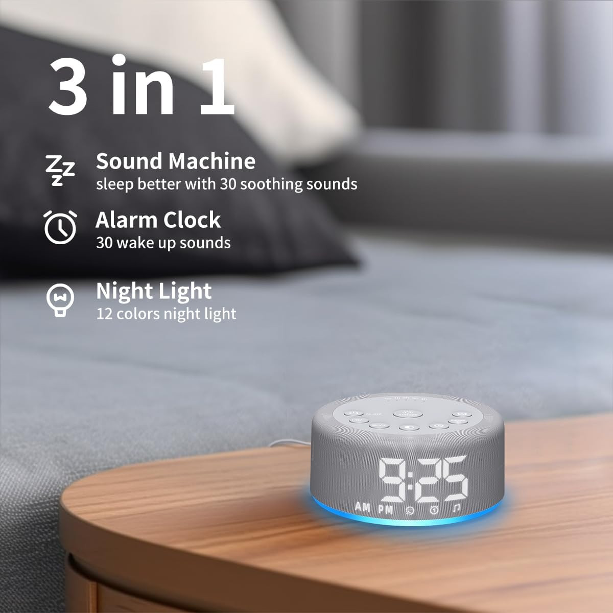 【3 in 1】 Sound Machine Alarm Clock Night Light White Noise Machine with 30 Sleep