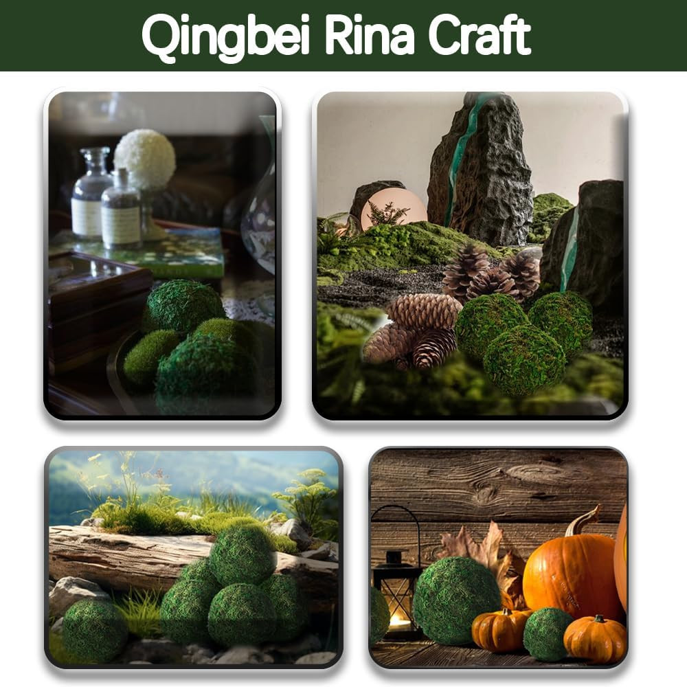 Large Green Moss Balls Decorative(4″-Set of 6), 4 Inch Decorative Moss Ball for
