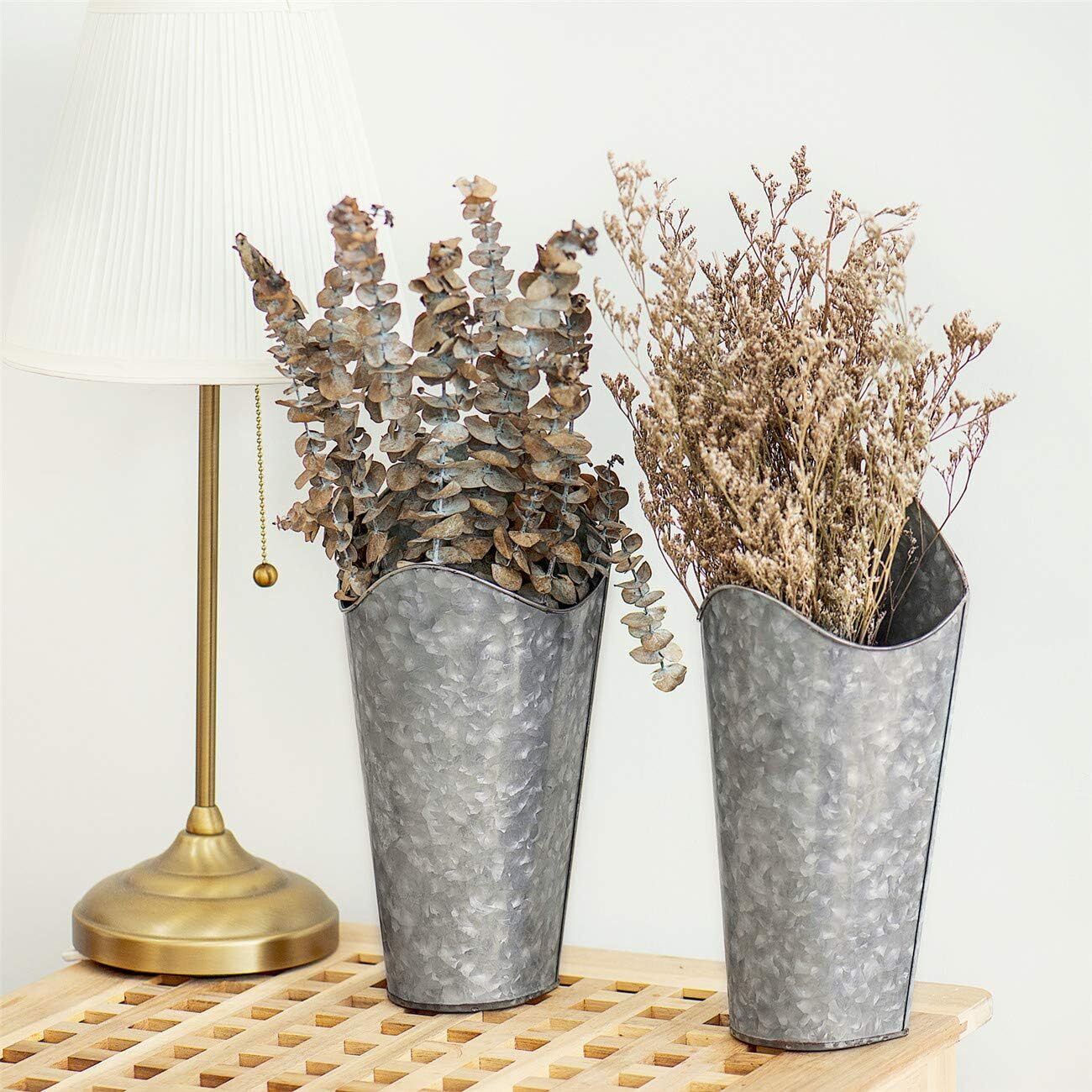 Rustic Decor Galvanized Metal Hanging Wall Vase Planters (2 CT)