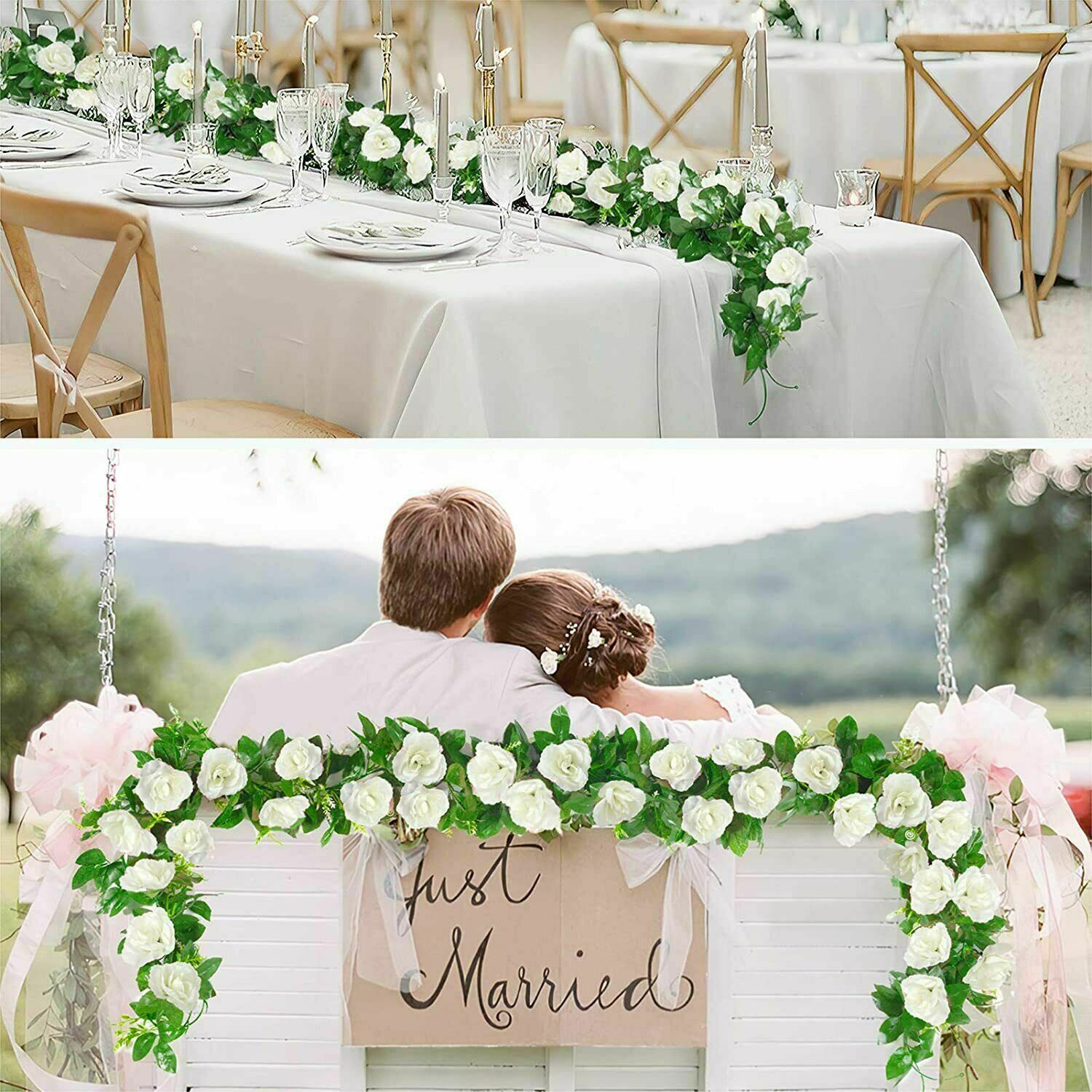 6× Garland Wall Artificial Hanging Rose Flowers Vine 7.5 Ft Wedding Home Decor