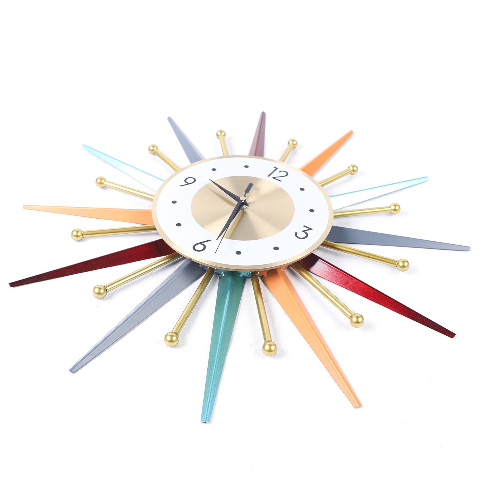 Large Wall Clock Modern Starburst Mid-Century Modern Decor Non-Ticking Battery