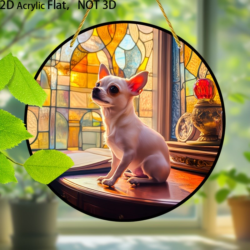 Colorful Chihuahua Acrylic Suncatcher Pet Themed Window Hanging Decoration Gift