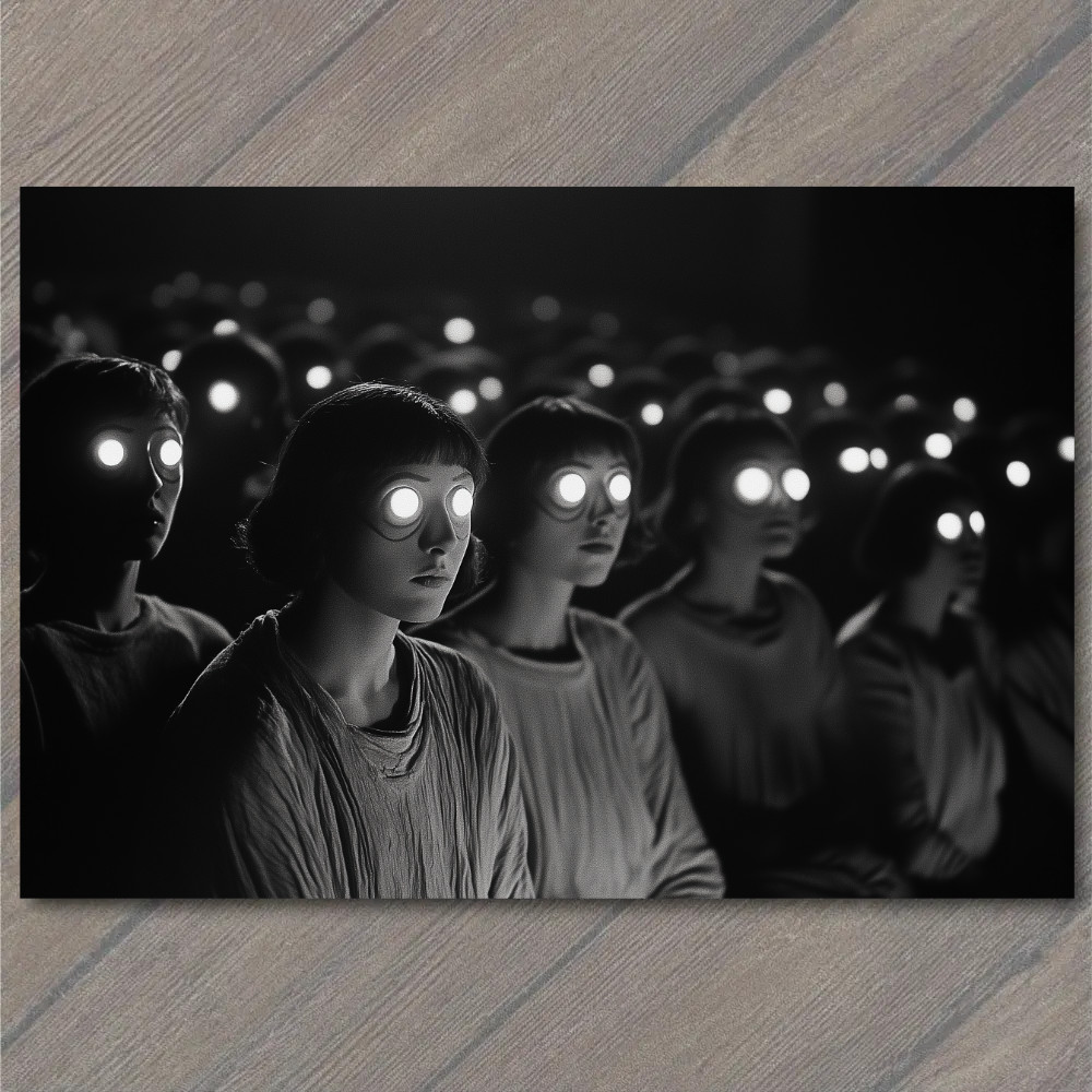 Art Print Monochrome Glowing Eyed Women Surreal Dystopian Cult Horror Rows