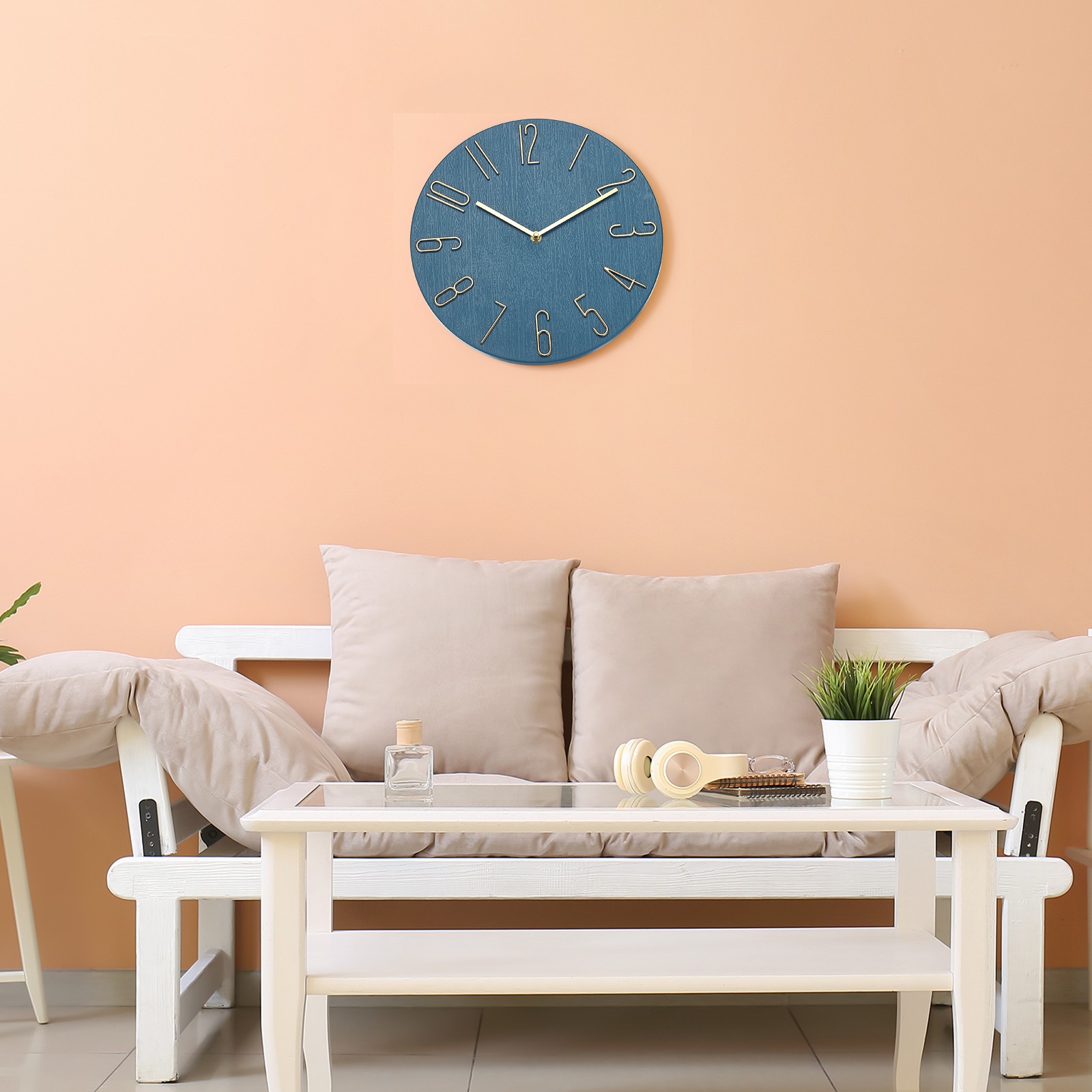 12″ Vintage Wall Clock with Arabic Numerals Dark Blue