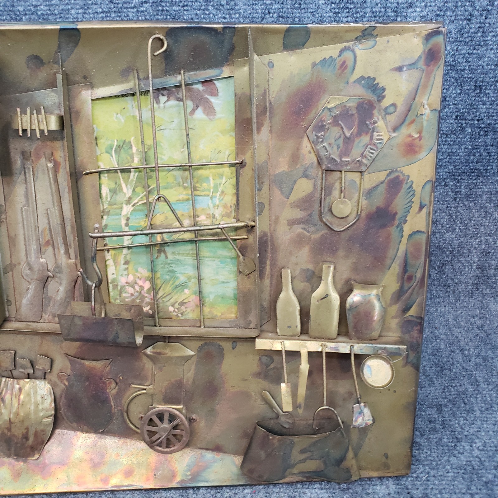 Vintage 1974 Enesco Copper 3D Folk Art General Store Wall Hanging