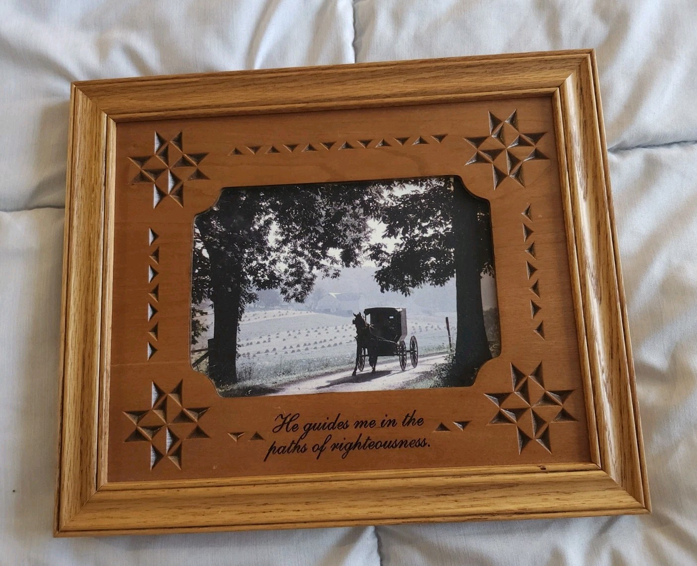 P. Graham Dunn Dalton Ohio Christian Amish Horse Buggy Wooden Wall Plaque Oak