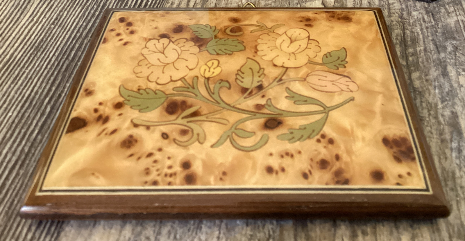 Vintage Italian Wall Hanging Lacquered Shabby Floral made in Italy
