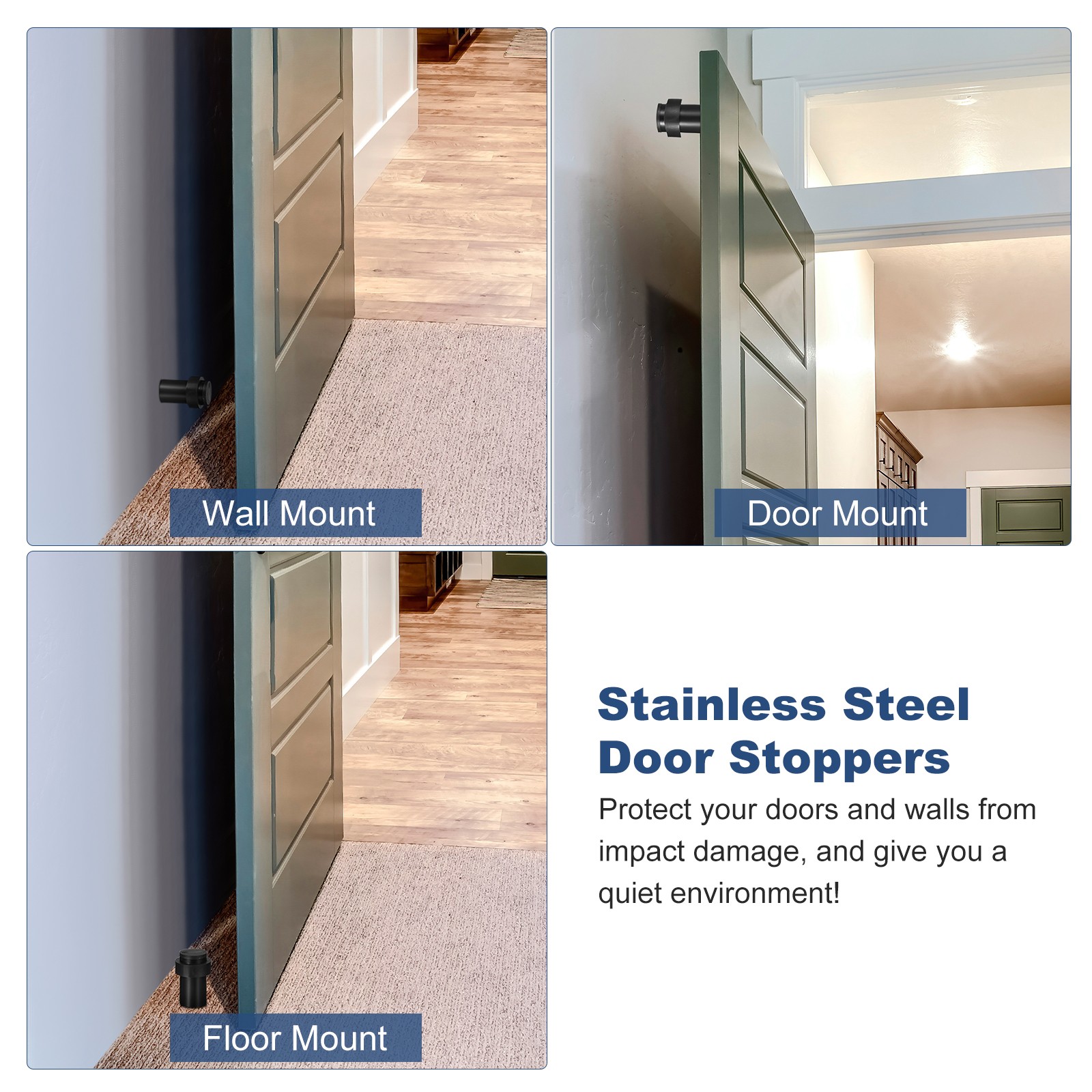 10Pcs 2.6″ Door Stopper Stainless Steel Floor Mount Door Stop with Rubber Bumper