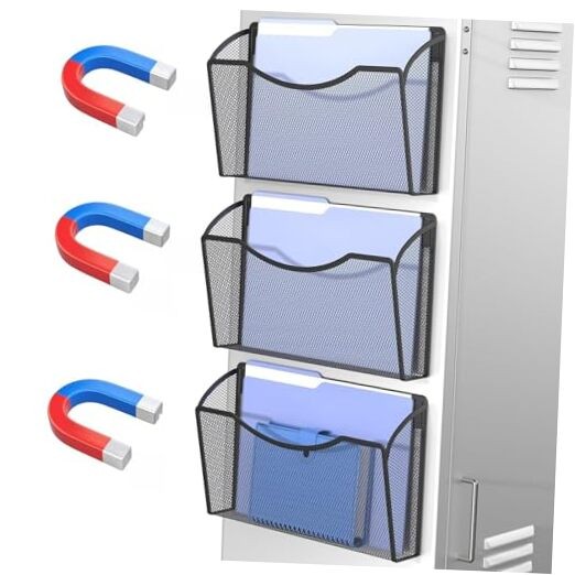 Magnetic Wall File Organizer,Hanging Wall Mounted File 3Pack Magnetic Black