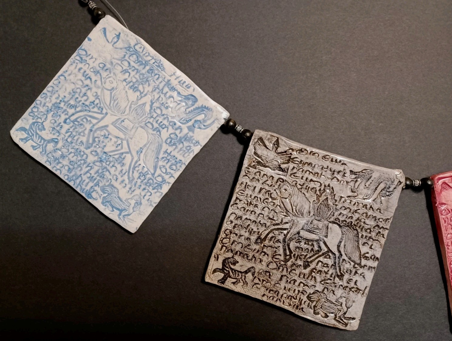 Ceramic Prayer Flags Indoor Outdoor Horizontal Hanging Handmade Original 30×4.5″