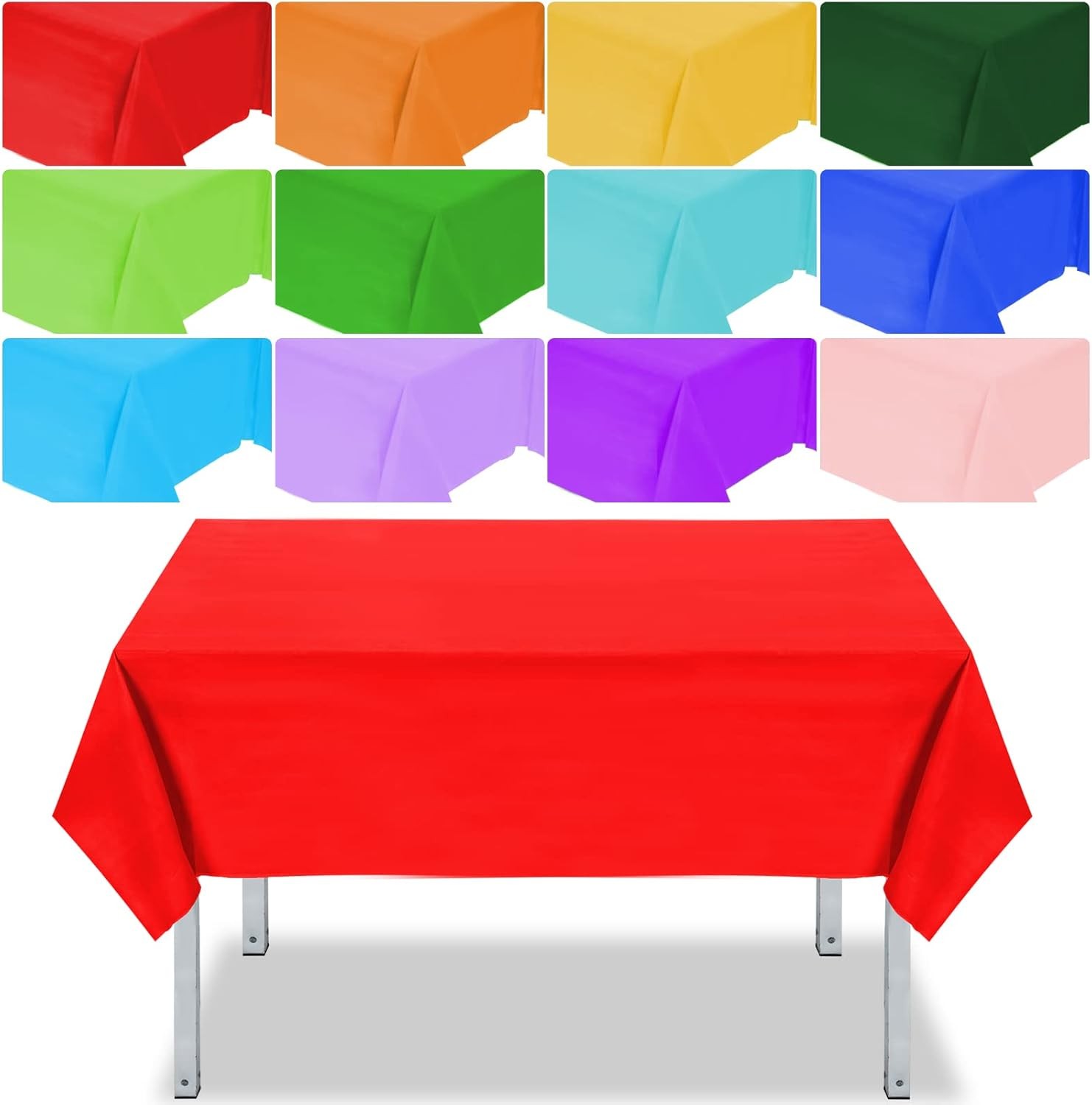 12 Pcs Assorted Color 54 x 72 Inch Plastic Tablecloth Disposable Rectangle Table