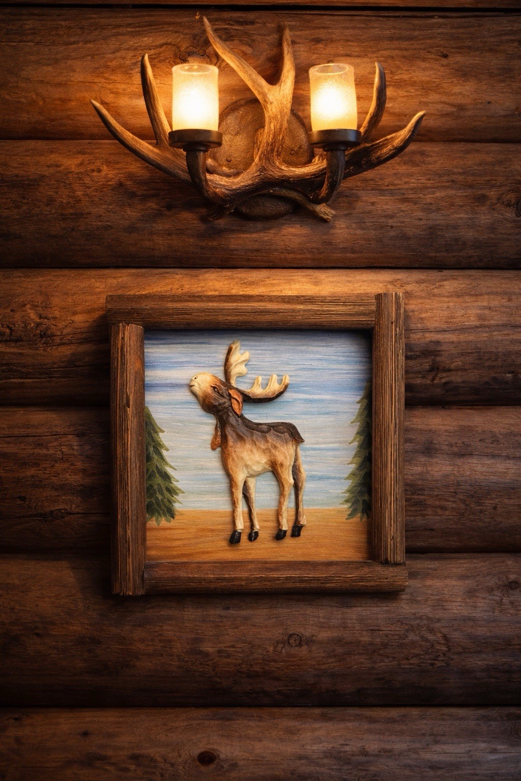 Home Interiors 7×7 Cabin core 3D Elk/moose Wall Art Cabin Core Rustic