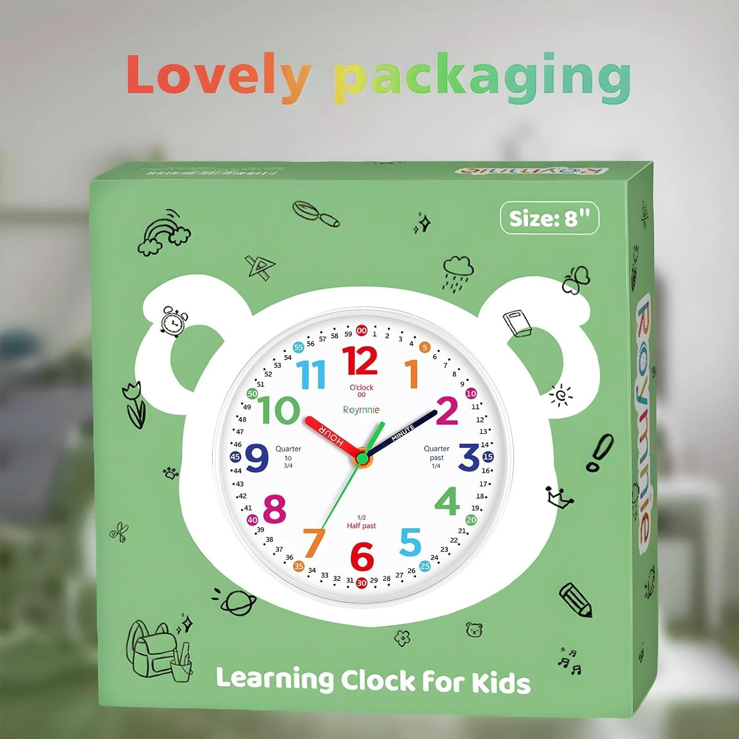 Kids Learning Wall Clock Colorful Non-Ticking Silent Analog Teaching Tool