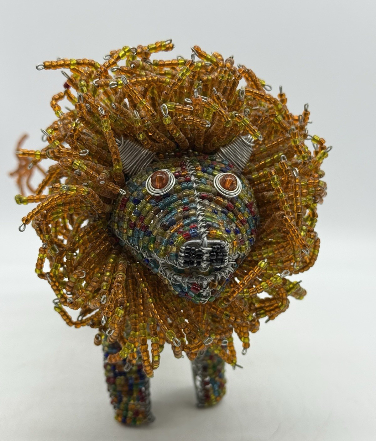 Beaded African Male Lion Wire & Colorful Beads Figure Handmade