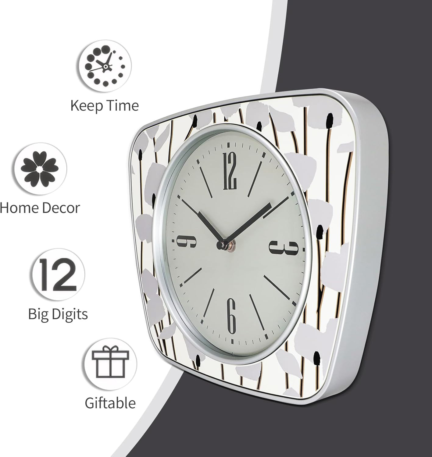 Vintage Square 9 Inch Quartz Wall Clock – Rustic Gray Decorative Design with Cle
