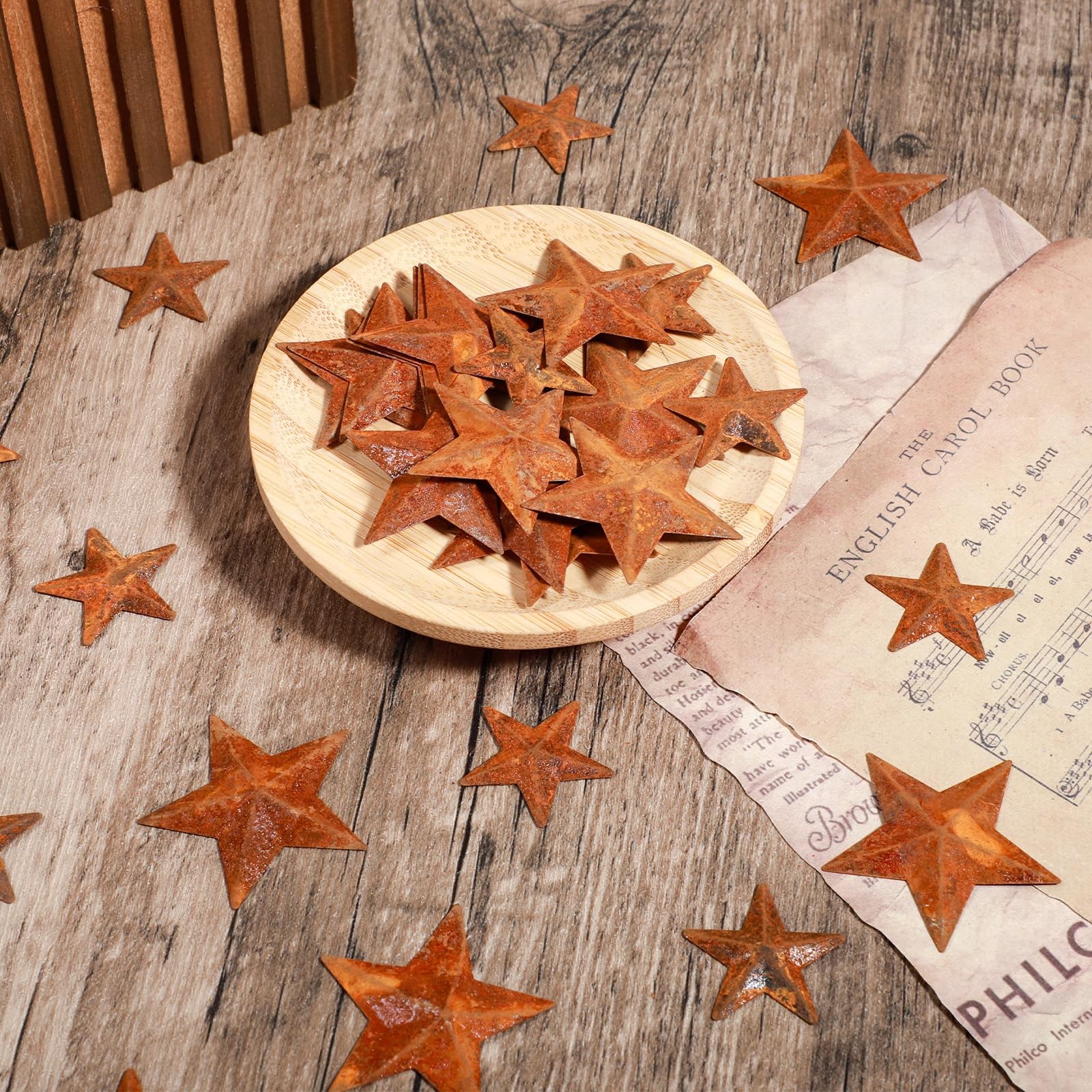 40Pcs Mini Metal Rusty Barn Stars, Antique Rustic Decor Craft Accents Two Siz…