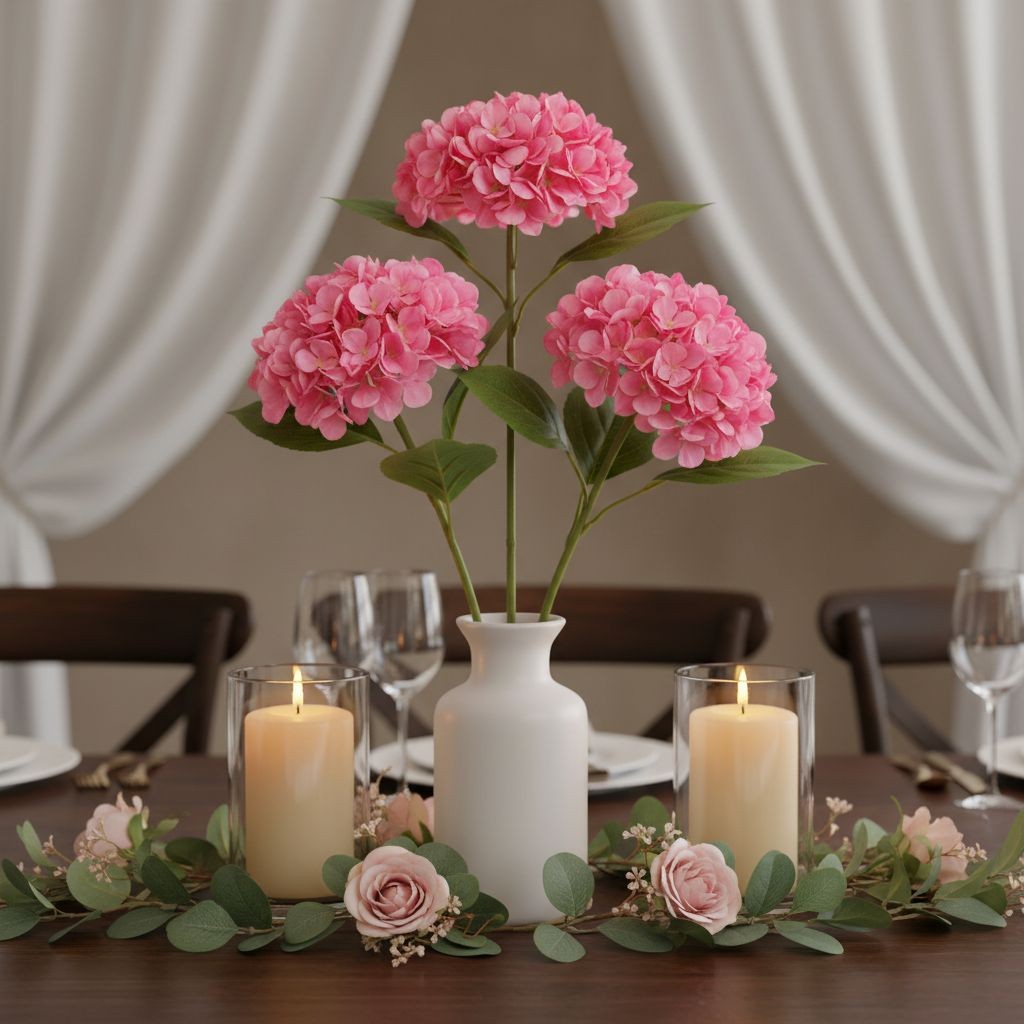 Pink Hydrangea Stem Faux Flower 16 Inch Artificial Hydrangea Bloom 6 Inch Floral