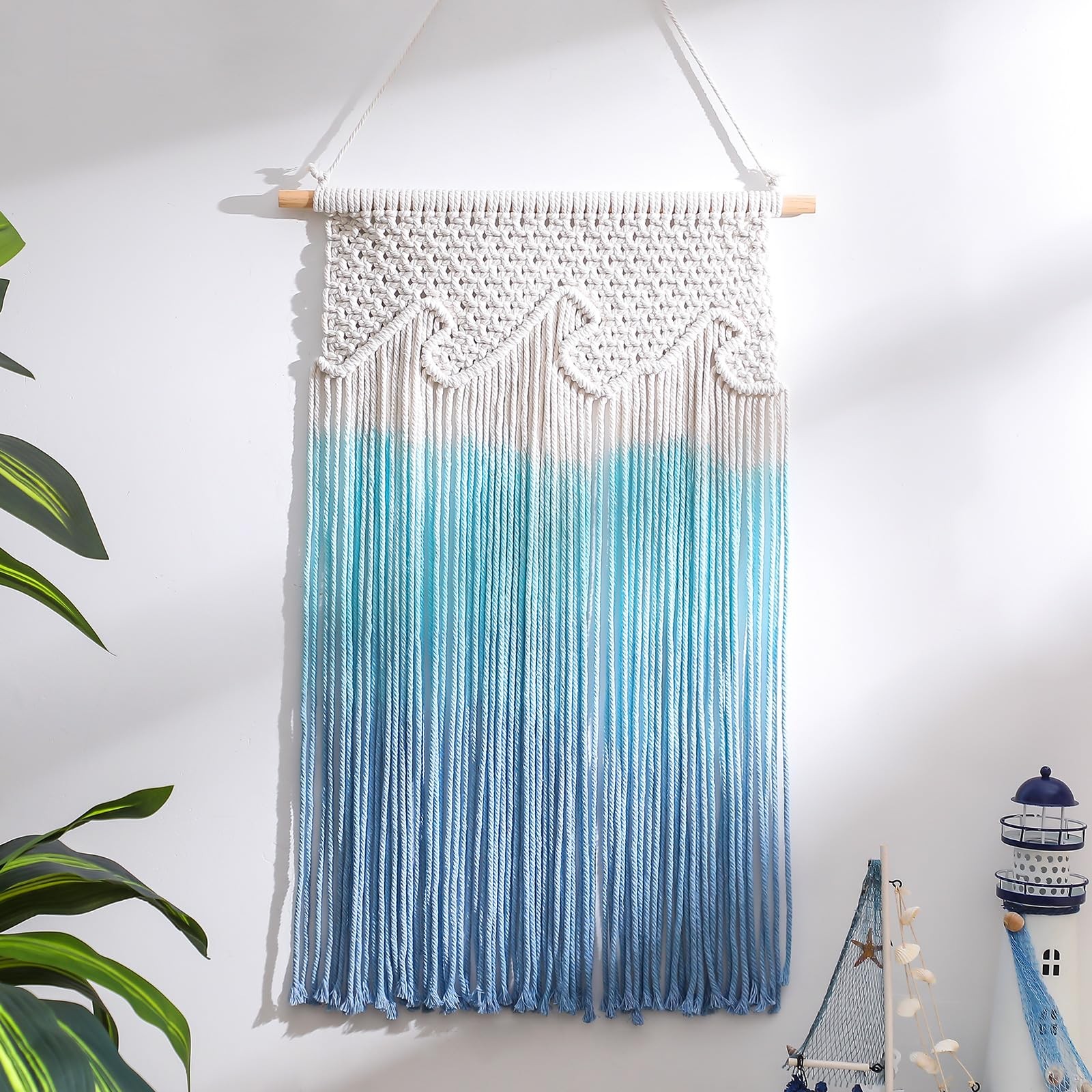 Beach Wave Hanging Tassels Decor 16″ x 26″ Ocean Macrame Wall Hanging Coastal…