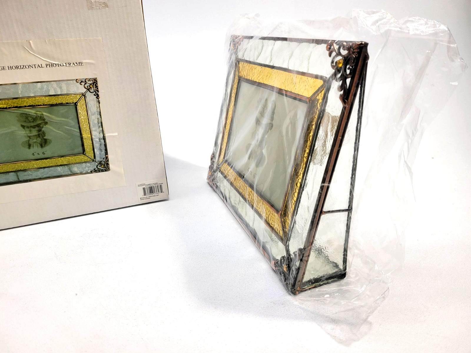 New Amber Vintage Horizontal Photo Frame Stained Glass 4″ X 6″ (PF003)