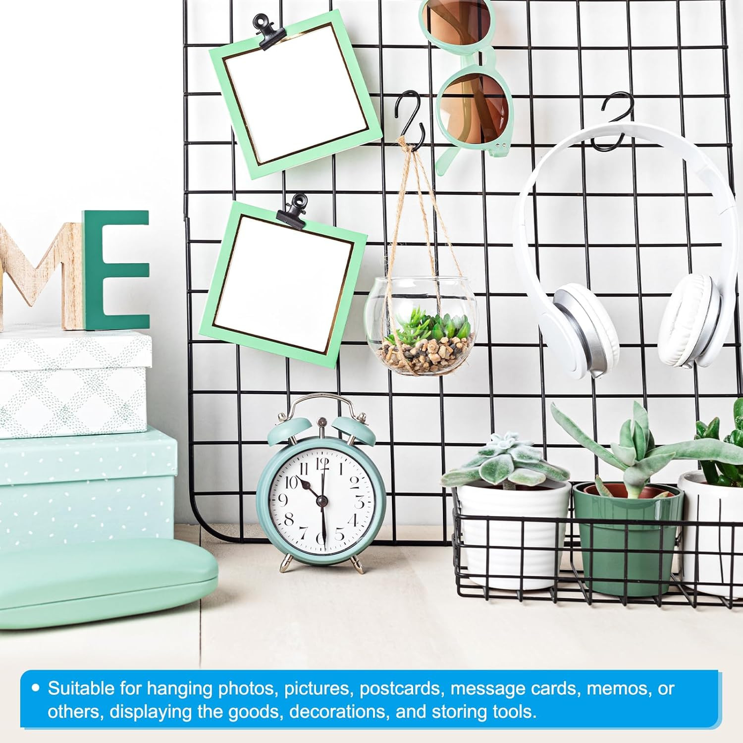 PATIKIL 12X8 Inch Wall Grid Panel, 2 Pcs Metal Wire Photo Wall Decorative Grid f