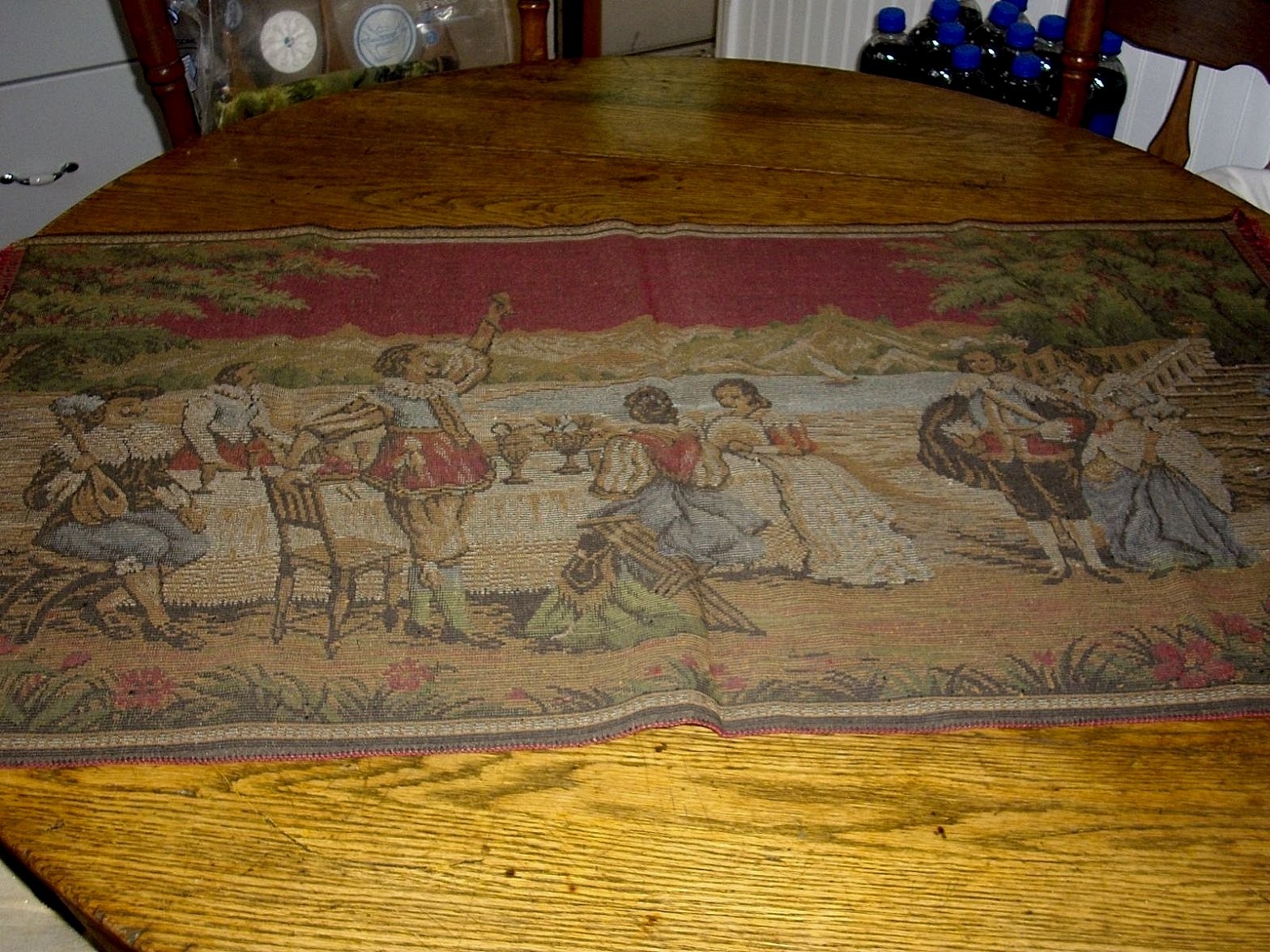 Vintage Italian Tapestry Wall Hanging, Rococo Courting Scene, 40 x 22 in