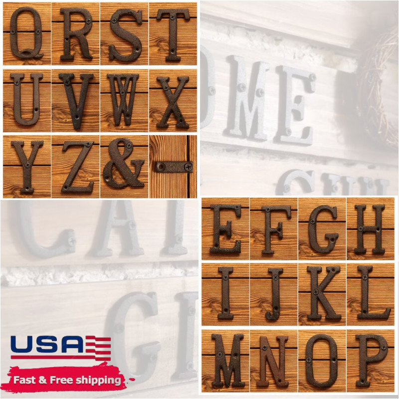 US Cast Wrought Iron Black Antique House Door Address Alphabet Letters Numbers