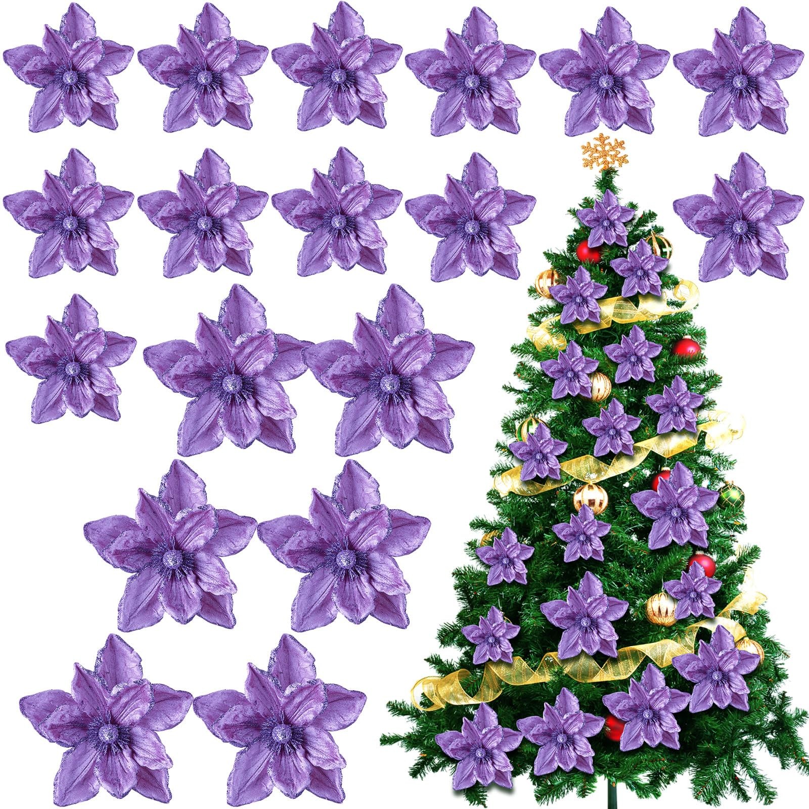 18 Pcs 12″ 9.8″ Large Poinsettia Flowers Artificial for Christmas Tree Glitte…