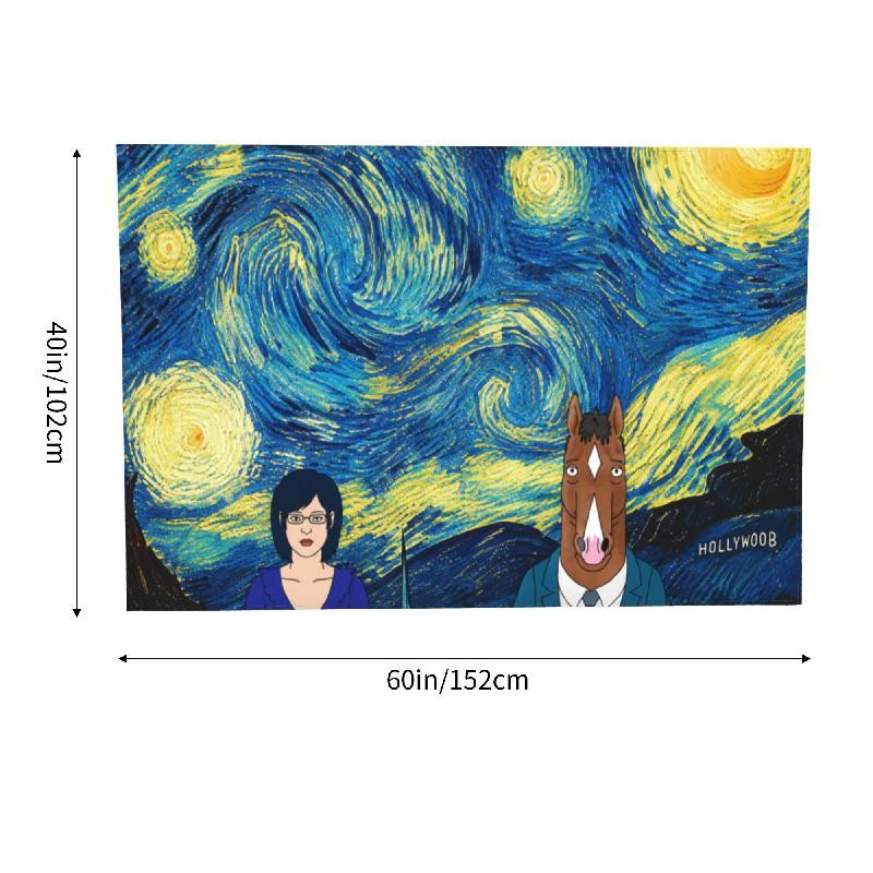 Celestial Horse Tapestry 60x40in Blue Yellow Bedroom Wall Decor