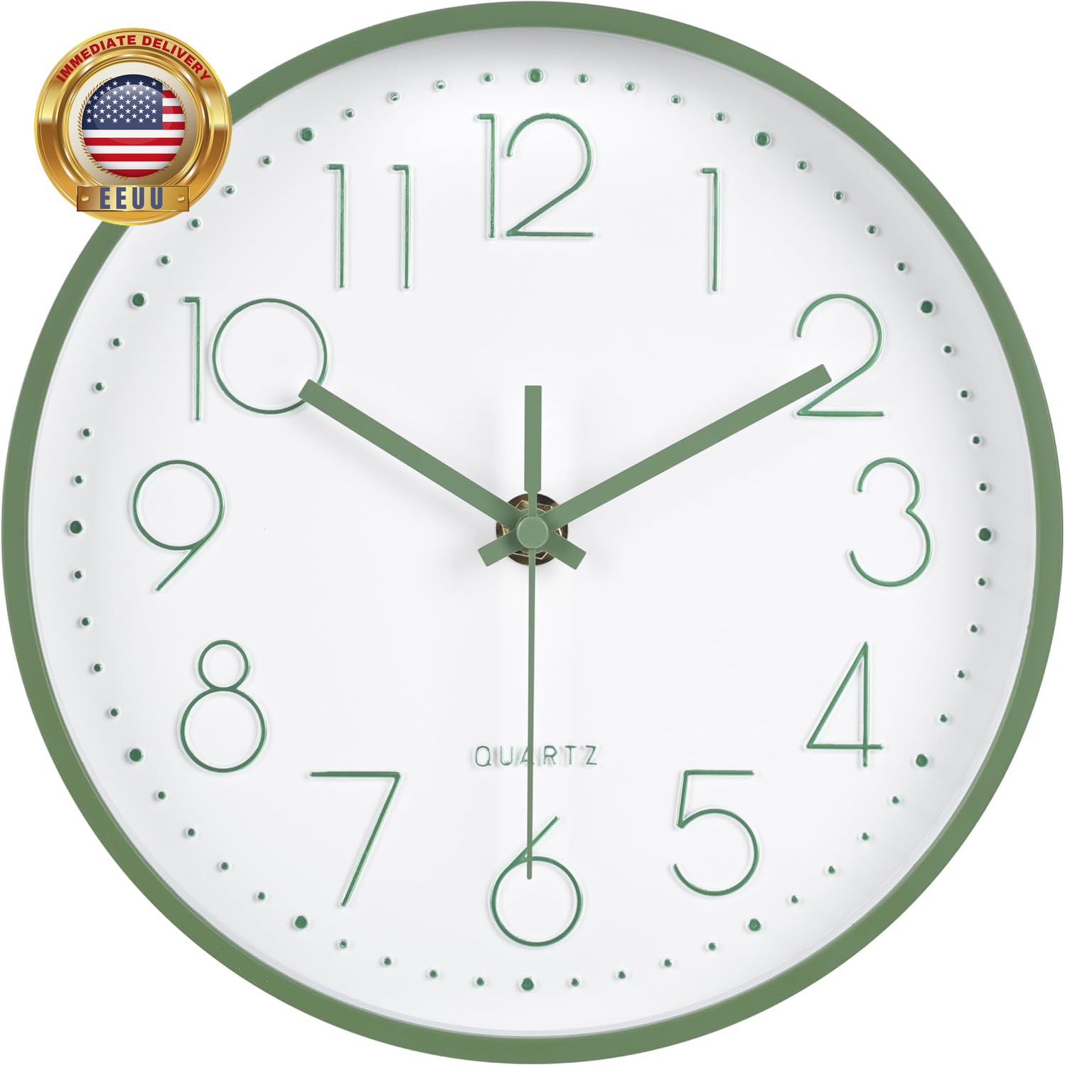 Modern Green Bathroom Wall Clocks 8 Inch Non-Ticking Battery Operated for Office