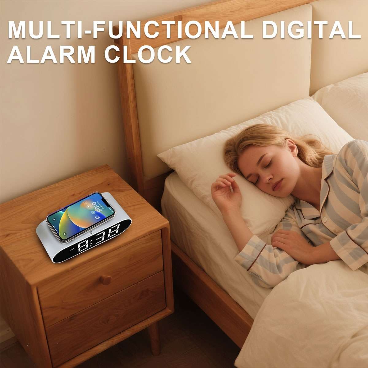 3-in-1 Smart Wireless Fast Phone Charger Night Light Led Digital Alarm Clock new