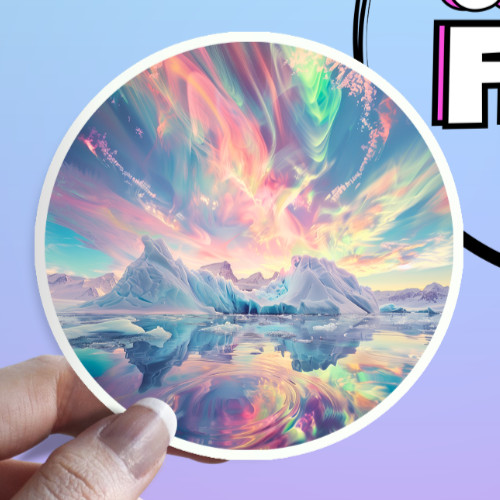 Polar Aurora Borealis Sticker: Psychedelic Pastel Waterproof Sticker