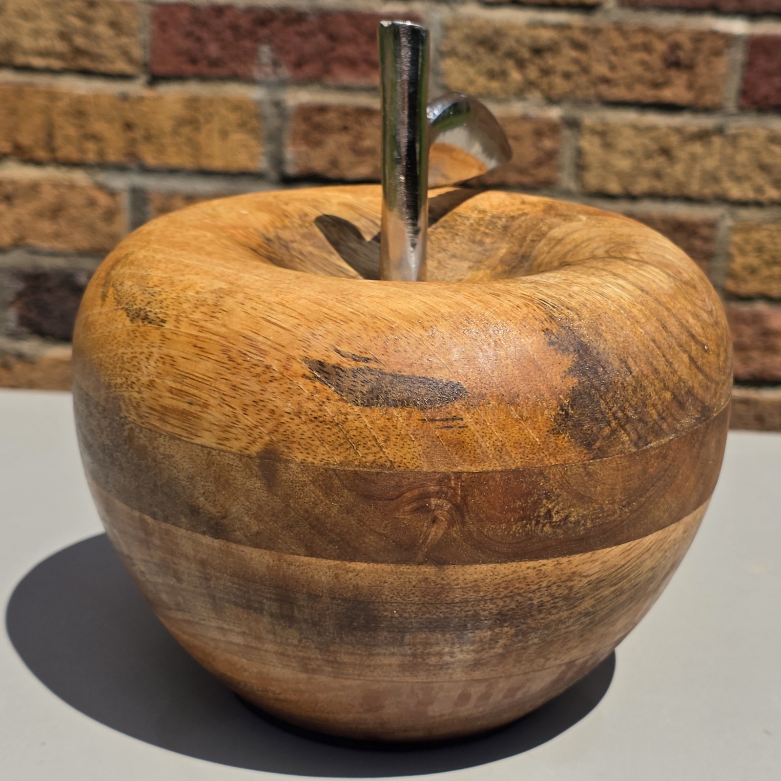 Large Solid Wood Apple With Metal Stem Folk Art Primitive Farmhouse Harvest