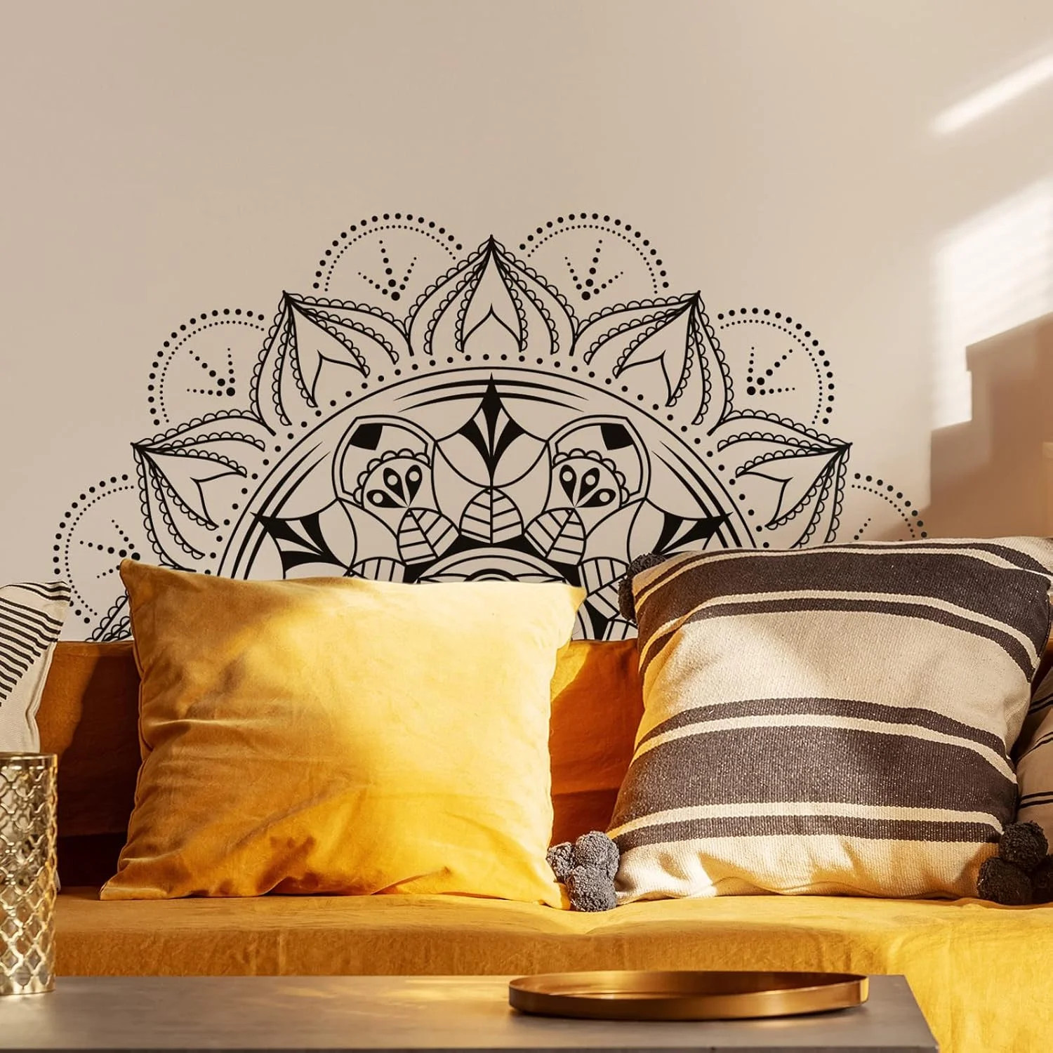 2 Pieces Boho Mandala Wall Stickers 14 x 31 Inch Half Mandala Wall Decal Indian
