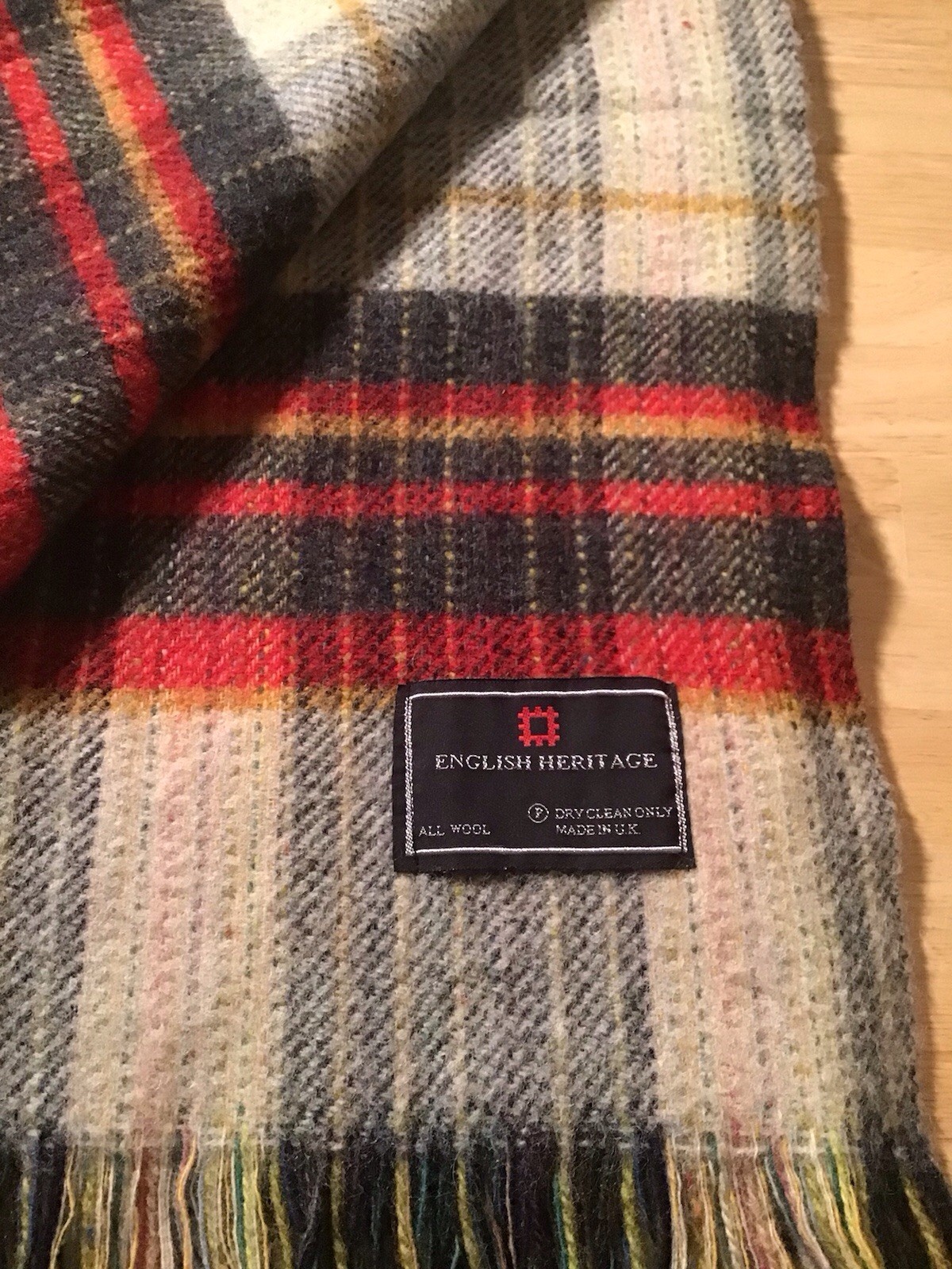 English Heritage 100% Wool Fringed Plaid Blanket Made in UK 56″ × 46″